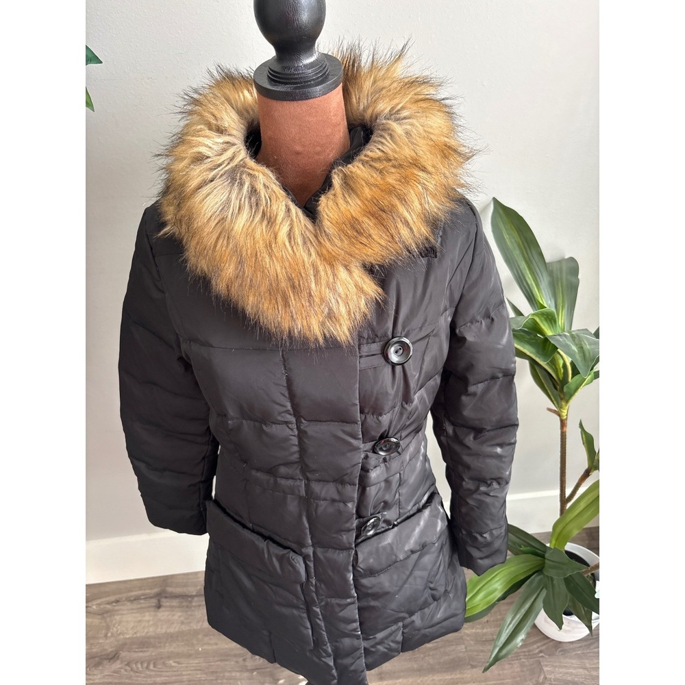 LISHIFENDI Women's Black‎ Puffer Coat with Faux Fur Hood Size M - Picture 4 of 11